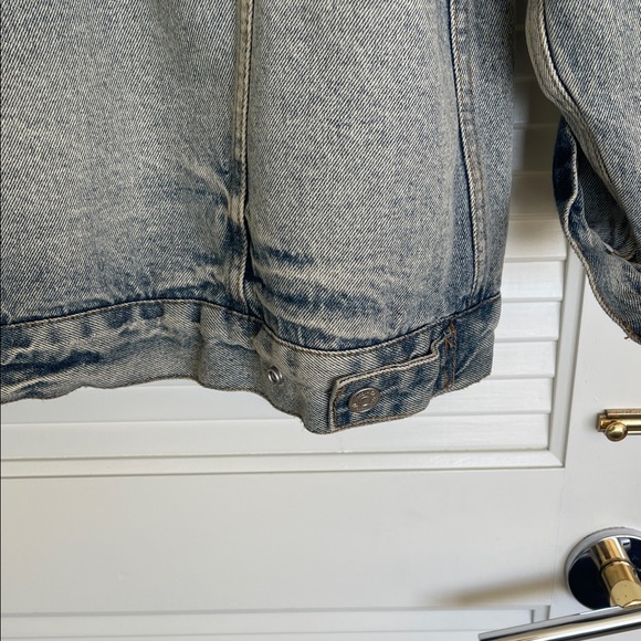 We The Free Gray Denim Jacket with Animal Print Collar - Picture 4 of 5